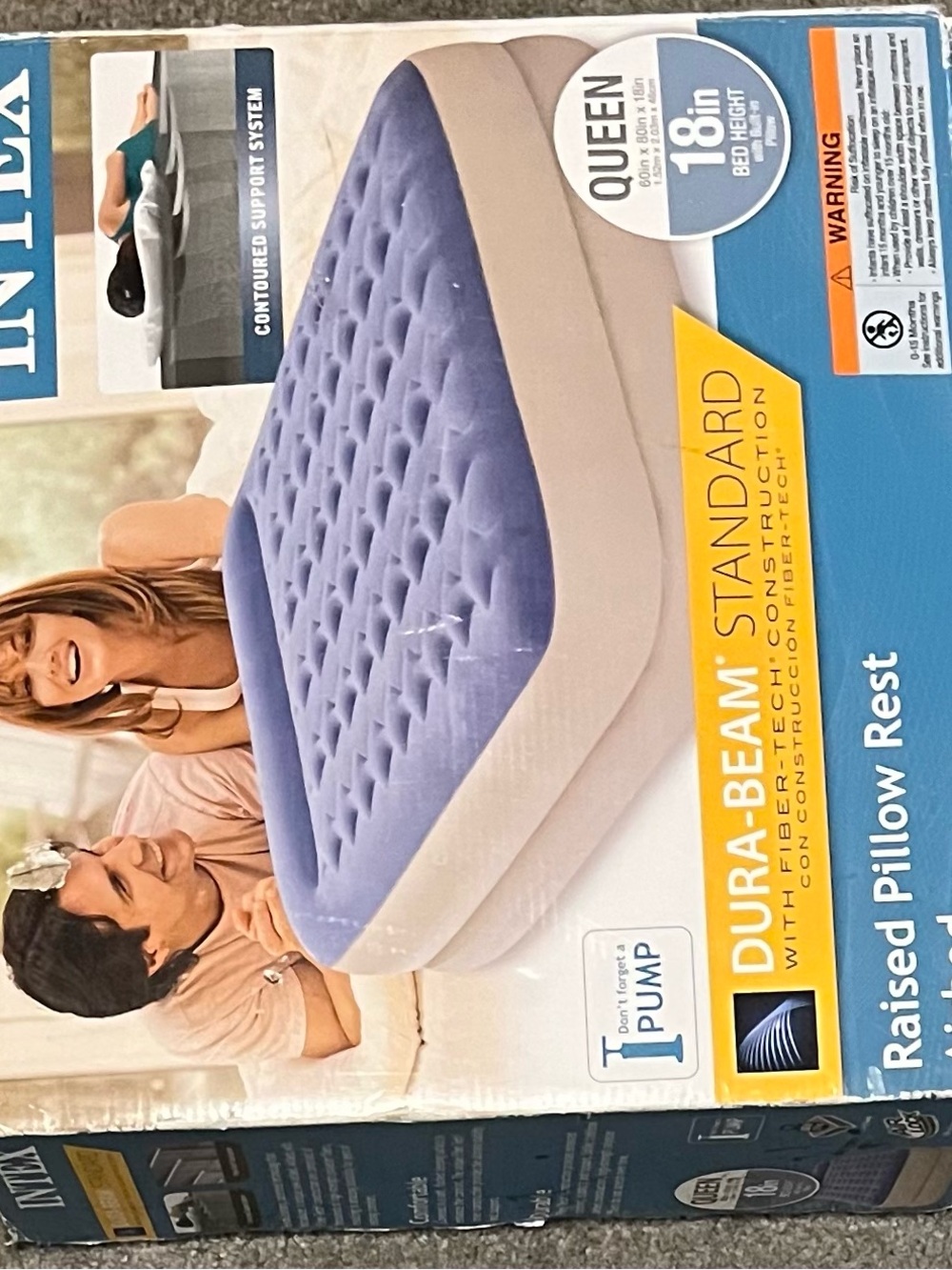 Intex Queen Raised Pillow Rest Air Mattress - Blue/Tan